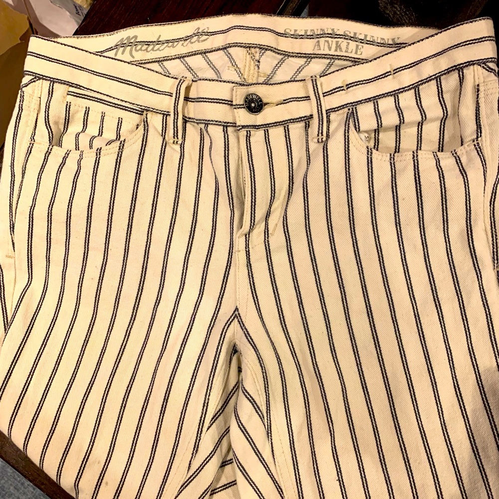 Madewell pinstripe white skinny jeans
